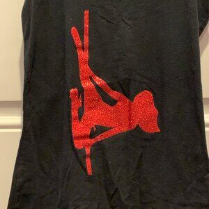 ❣️2/$36 Twisted Polerina Pole Dancer Silhouette Red Glitter Slashed Racerback